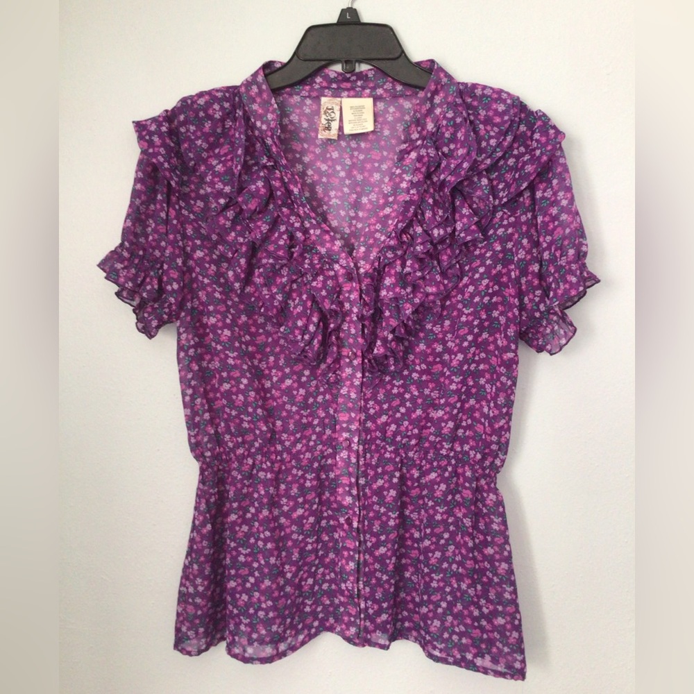 L8ter Woman’s Purple Floral Print Blouse. Size XL.